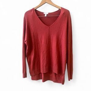 Leith V-neck Sweater Sz Small-Medium Pumpkin Rust Rayon/Wool